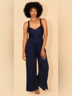 NWT Lands' End Women's Pareo Swim Cover Up Pant Navy Blue Large